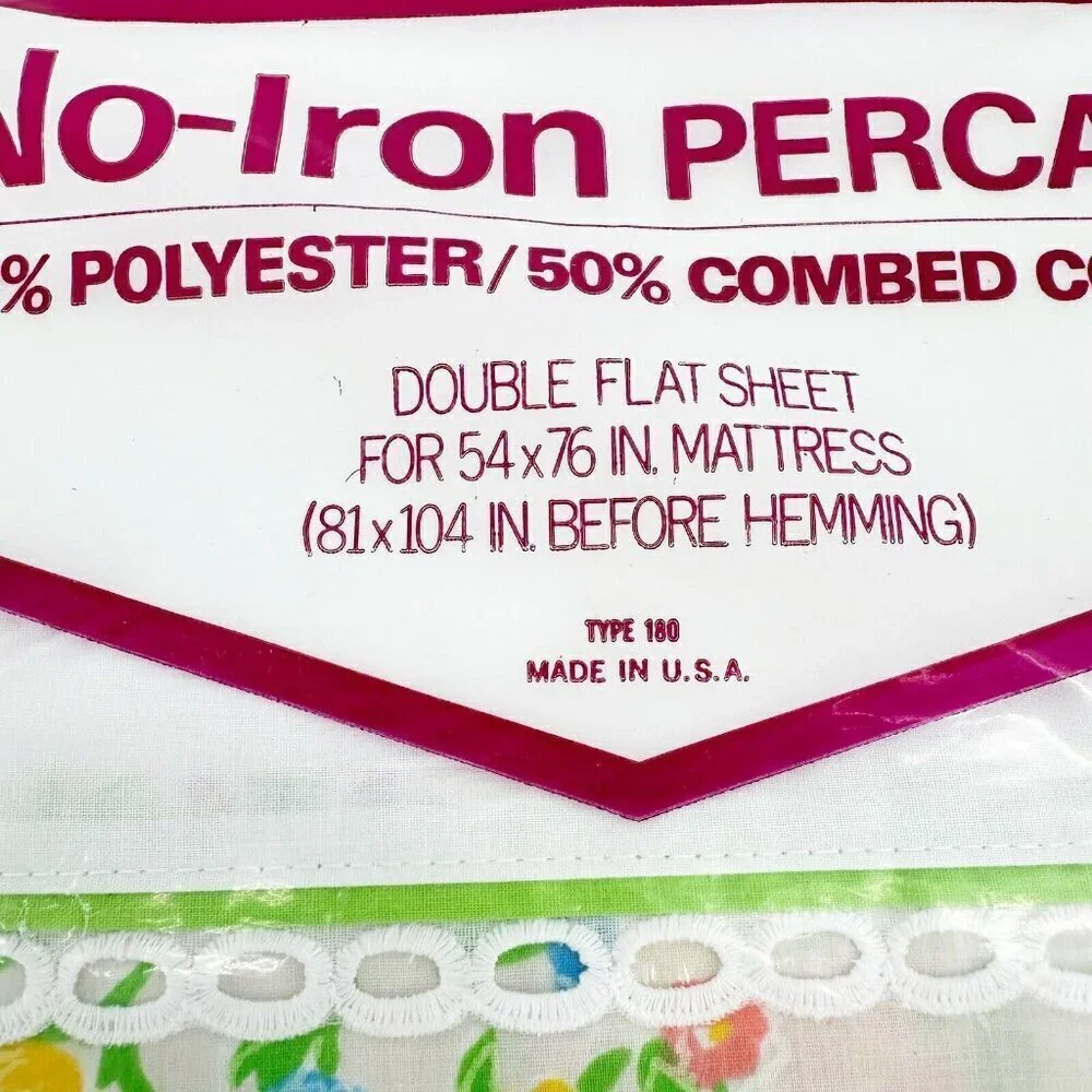 NEW Vintage No Iron Double Full Floral Fitted & Flat Sheet NOS Made in USA
